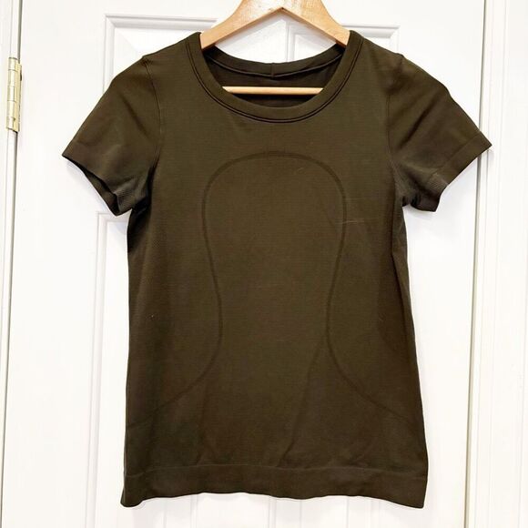 Lululemon Swiftly Tech Short-Sleeve Shirt 2.0 Hip Length Olive Green Stretch $68 - Picture 5 of 6